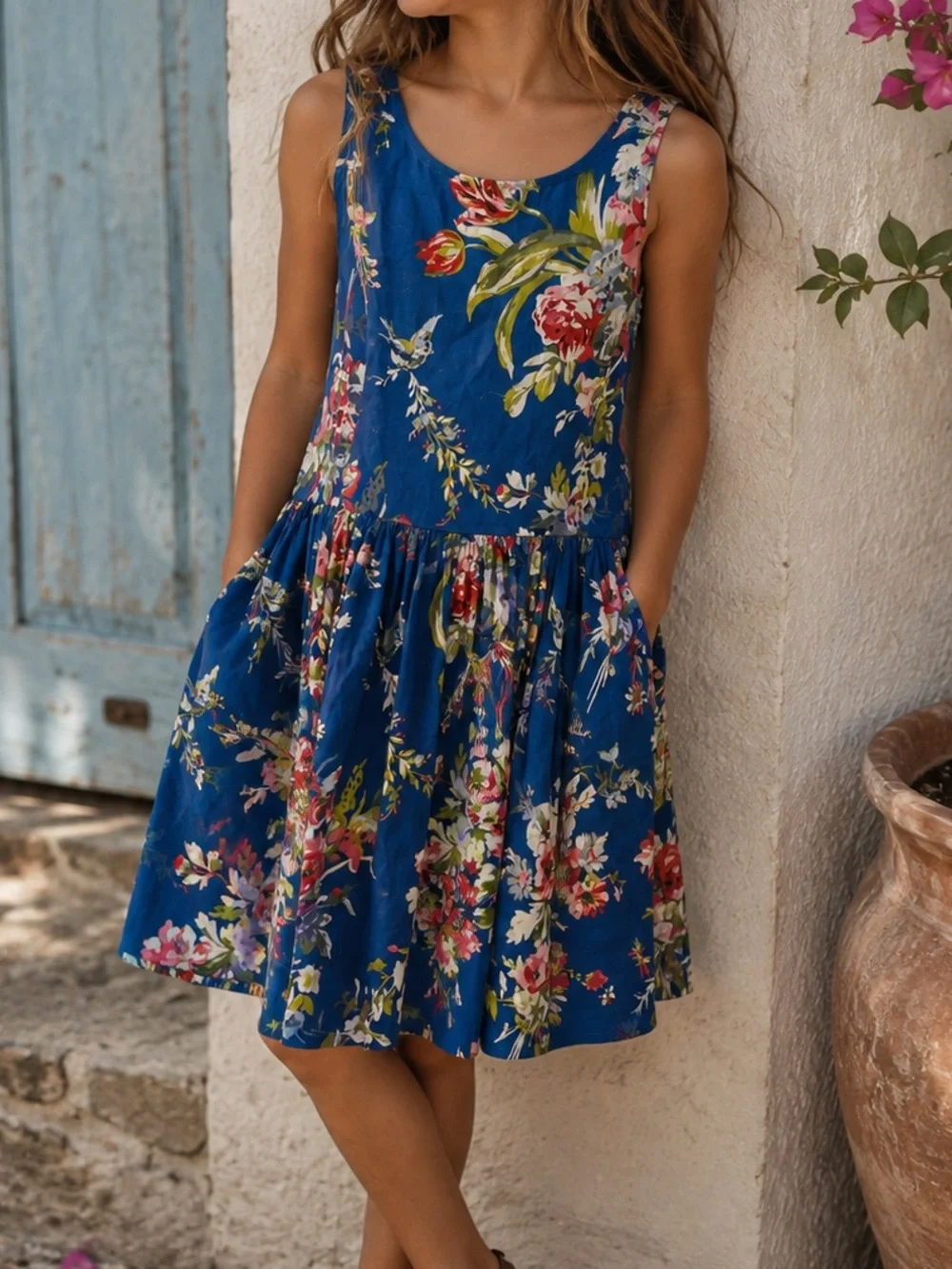 Polo Ralph Lauren Blue Floral Tulip Cottagecore Prairie Poplin Dress Classic